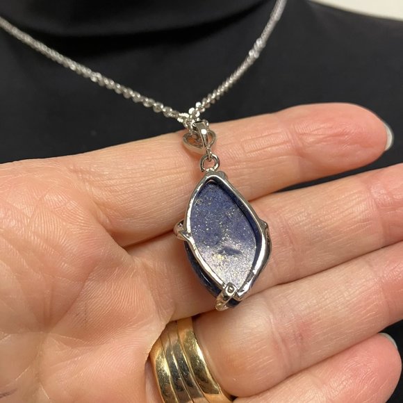 Genuine Lapis Lazuli Gemstone Pendant and 18 inch Stainless Steel Chain New - Picture 6 of 13